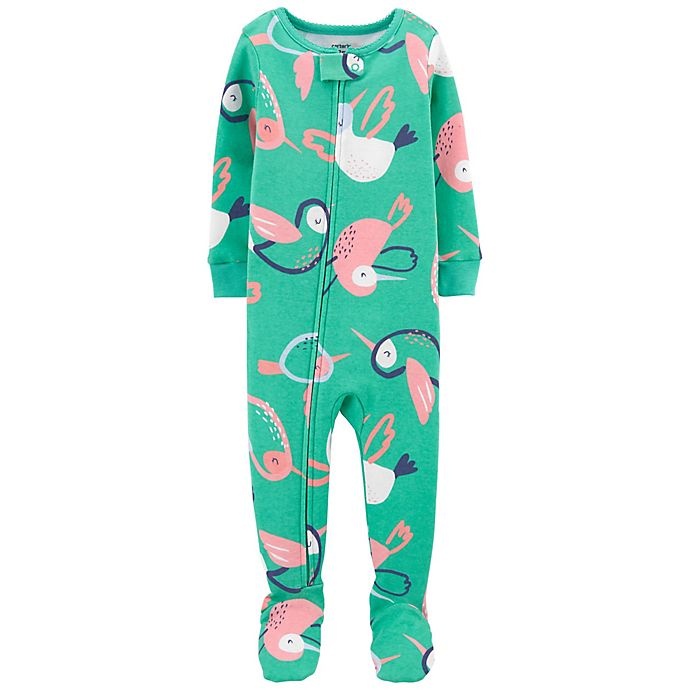 slide 1 of 1, carter's Bird 100% Snug Fit Cotton Footie PJs - Teal, 1 ct; 18 M