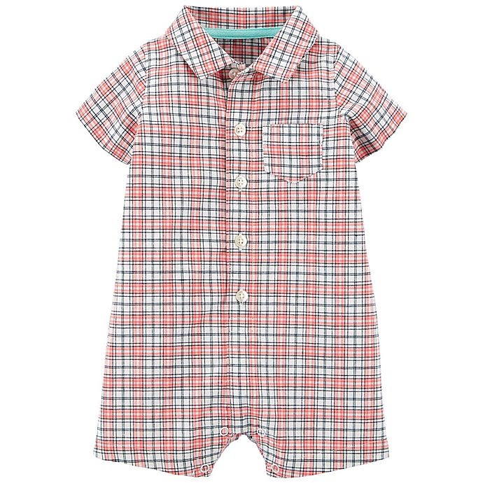 slide 1 of 1, Carter's Newborn Plaid Button-Front Romper - Orange, 1 ct