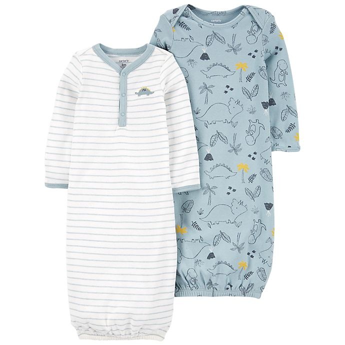 slide 1 of 1, Carter's Preemie Dino/Striped Sleeper Gowns, 2 ct