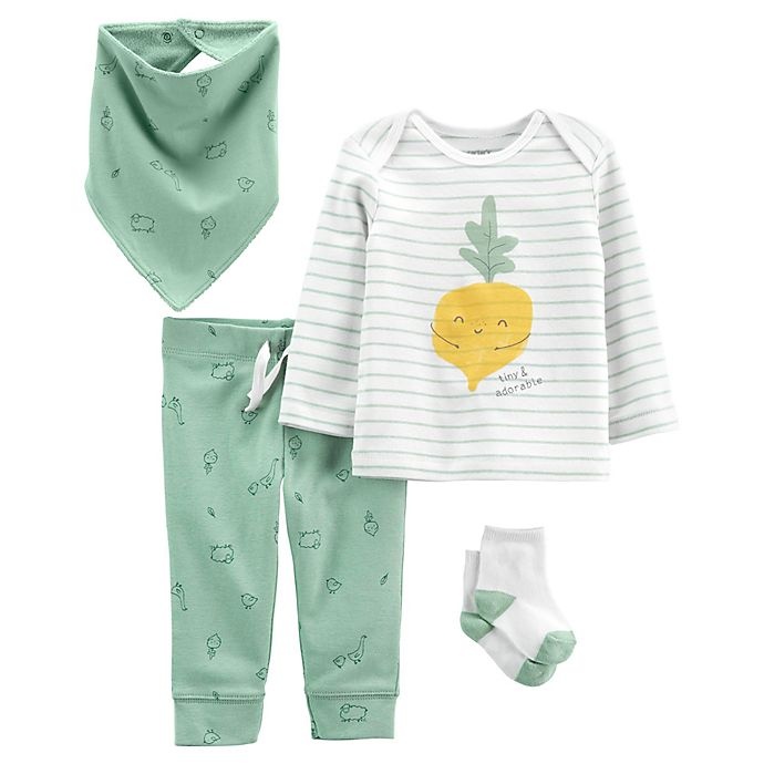 slide 1 of 1, Carter's Newborn Veggie Shirt, Pant, Bandana Bib, and Sock Set, 4 ct