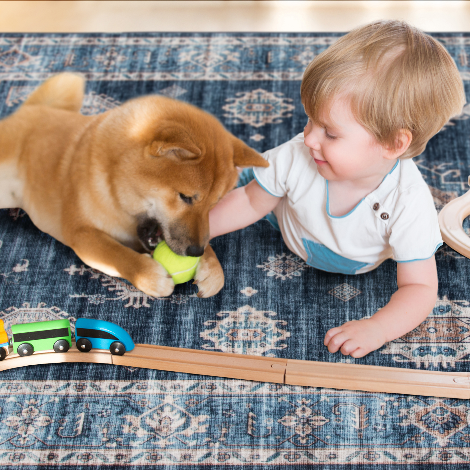 slide 2 of 2, Rugease Velveteen Kieran Navy 5x7 Washable Area Rug, 1 ct