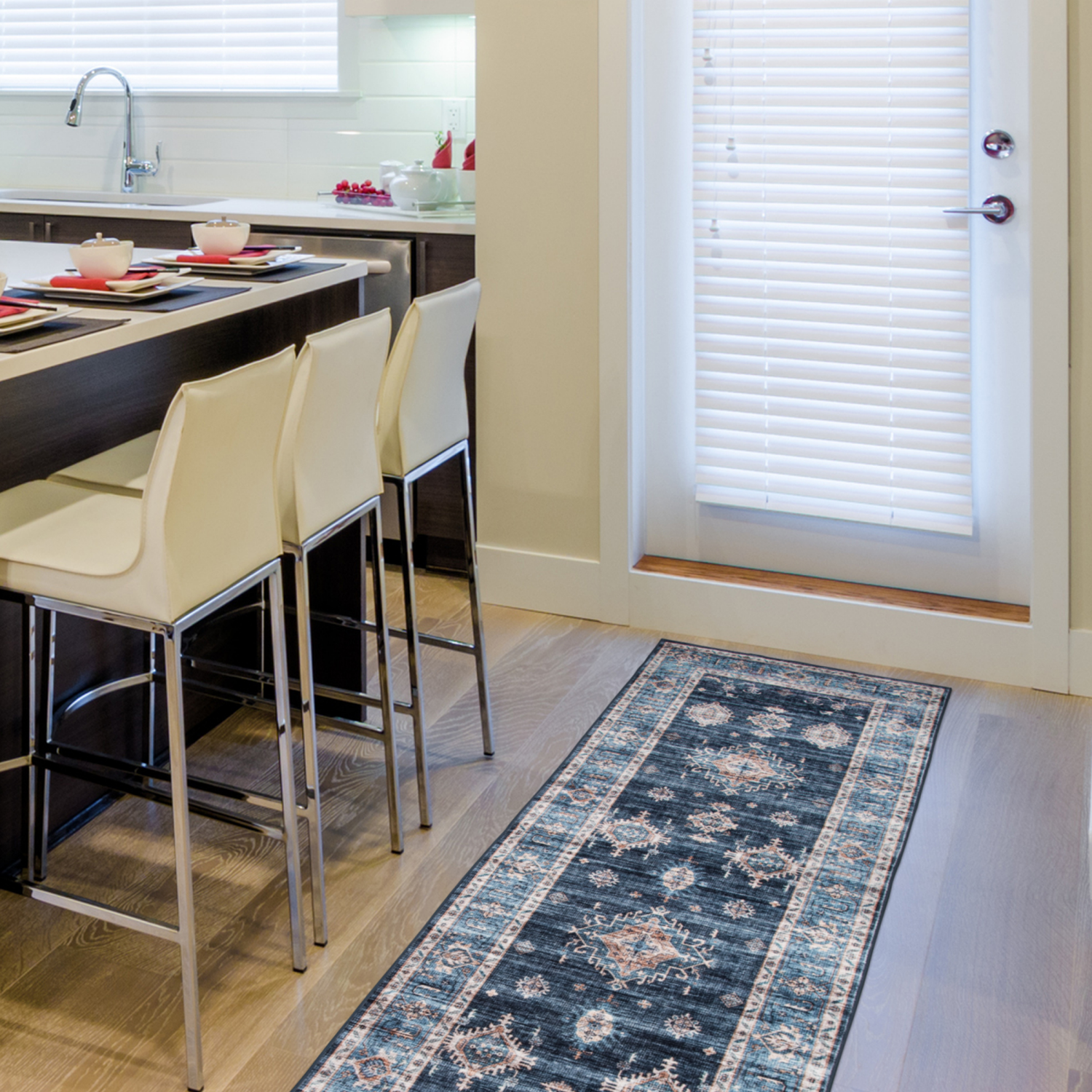 slide 2 of 2, Rugease Velveteen Kieran Navy 2x6 Washable Runner, 1 ct