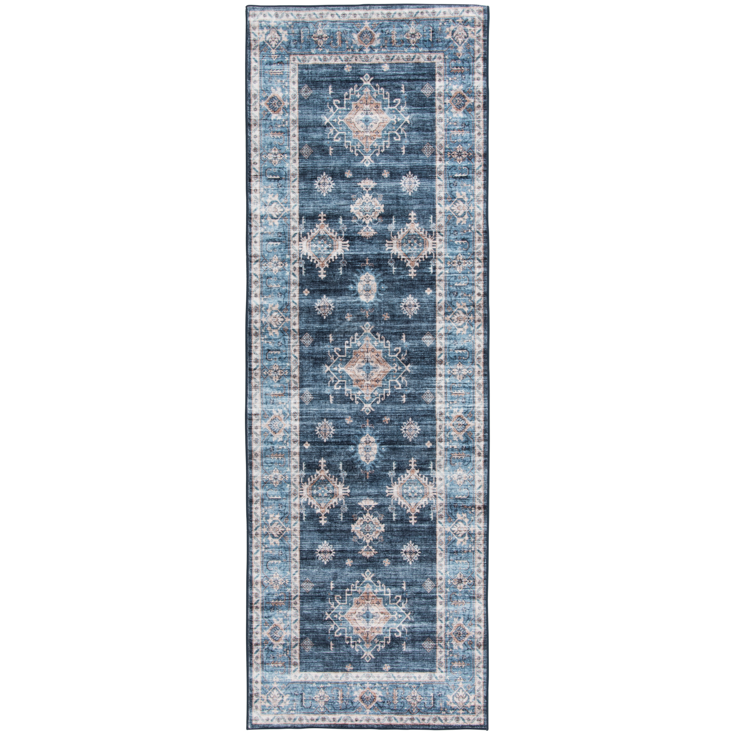 slide 1 of 2, Rugease Velveteen Kieran Navy 2x6 Washable Runner, 1 ct