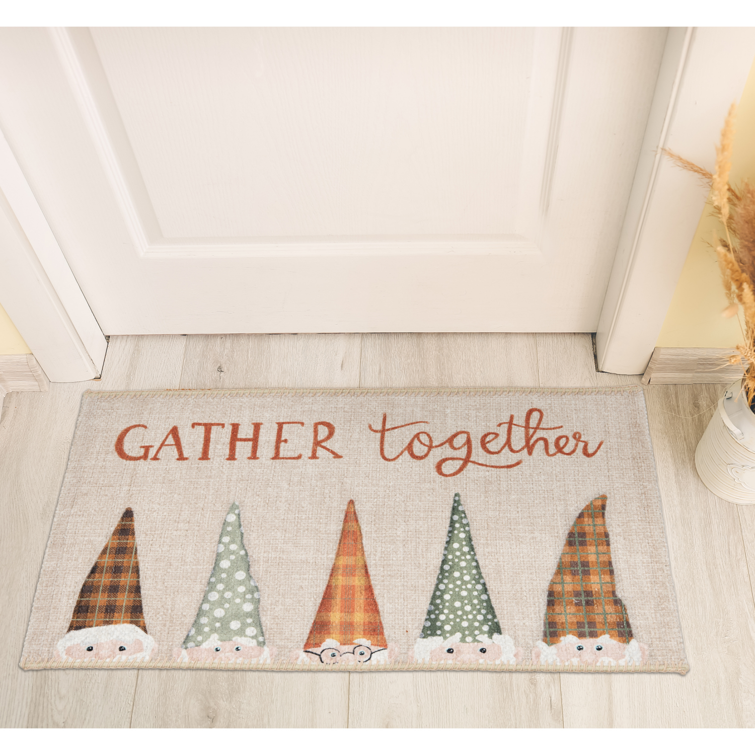 slide 2 of 6, Natco Home Chenille Whipstitch, Gather Together Gnomes, 18 in x 30 in, Rust/Olive, 1 ct