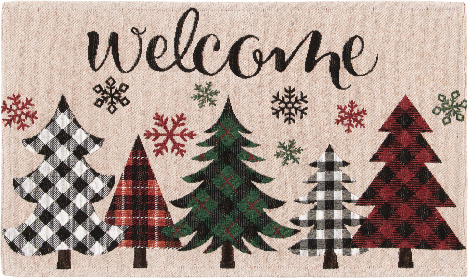 slide 1 of 6, Firewood & Fir Glitz Welcome Plaid Trees Accent Rug, 18 in x 30 in, Natural, 1 ct