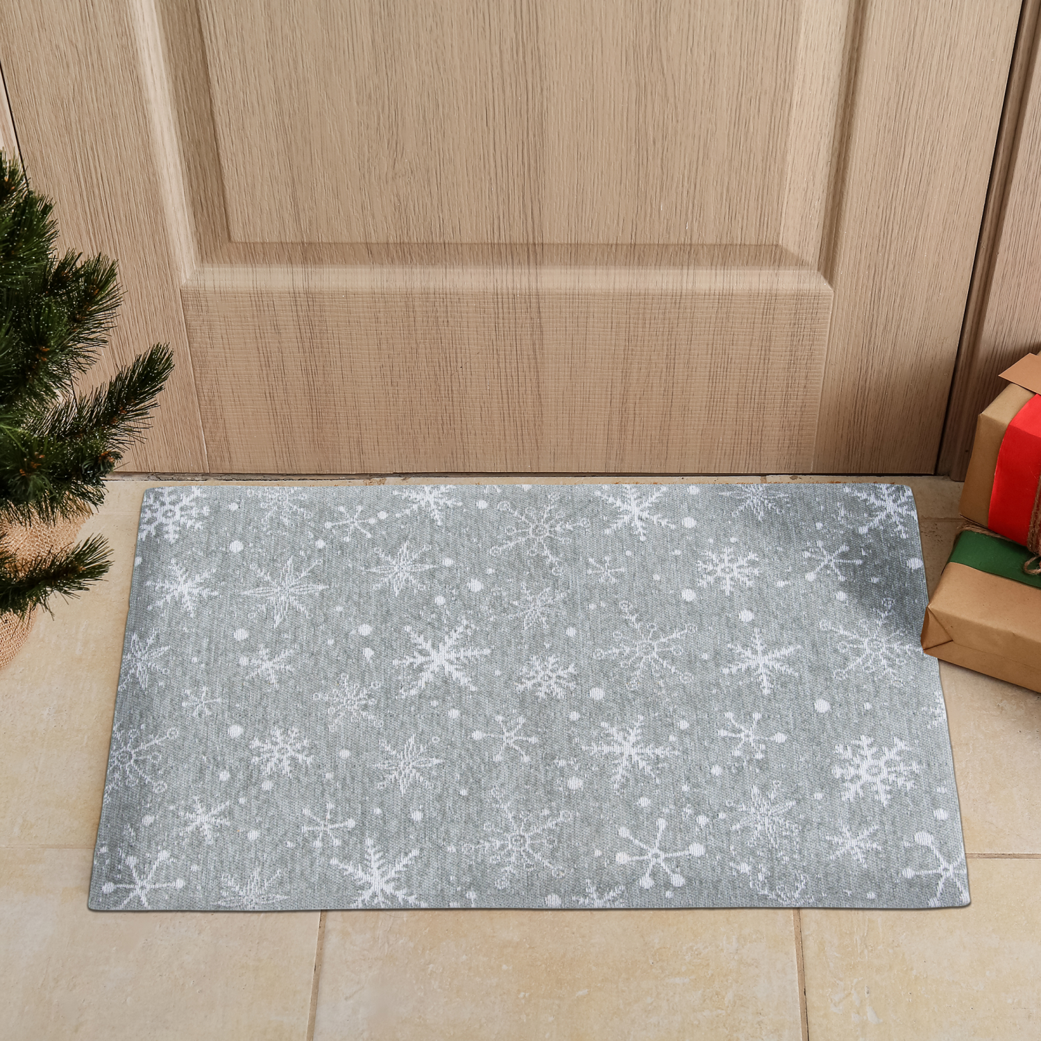slide 3 of 6, Firewood & Fir Glitz Snowflake Accent Rug, 18 In X 30 In, Silver, 1 ct