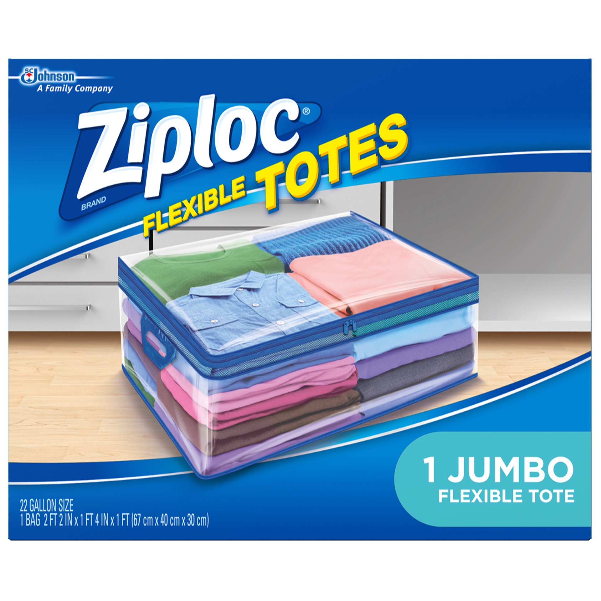 slide 1 of 1, Ziploc Flexible Totes, Jumbo, 1 CT, Easy-Close Zipper, Soft-Sided, Rectangular Bags, Built-In Handles, Thick Semi-Transparent Plastic, Flexible to Fit Where You Want Them, 1 ct