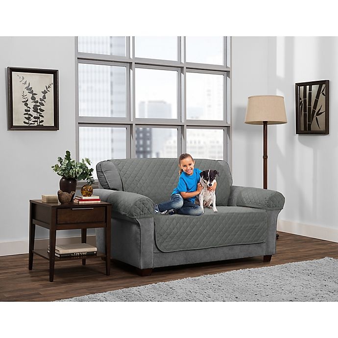 slide 1 of 6, Smart Fit Reversible Suede Loveseat Cover - Light Grey, 3 ct