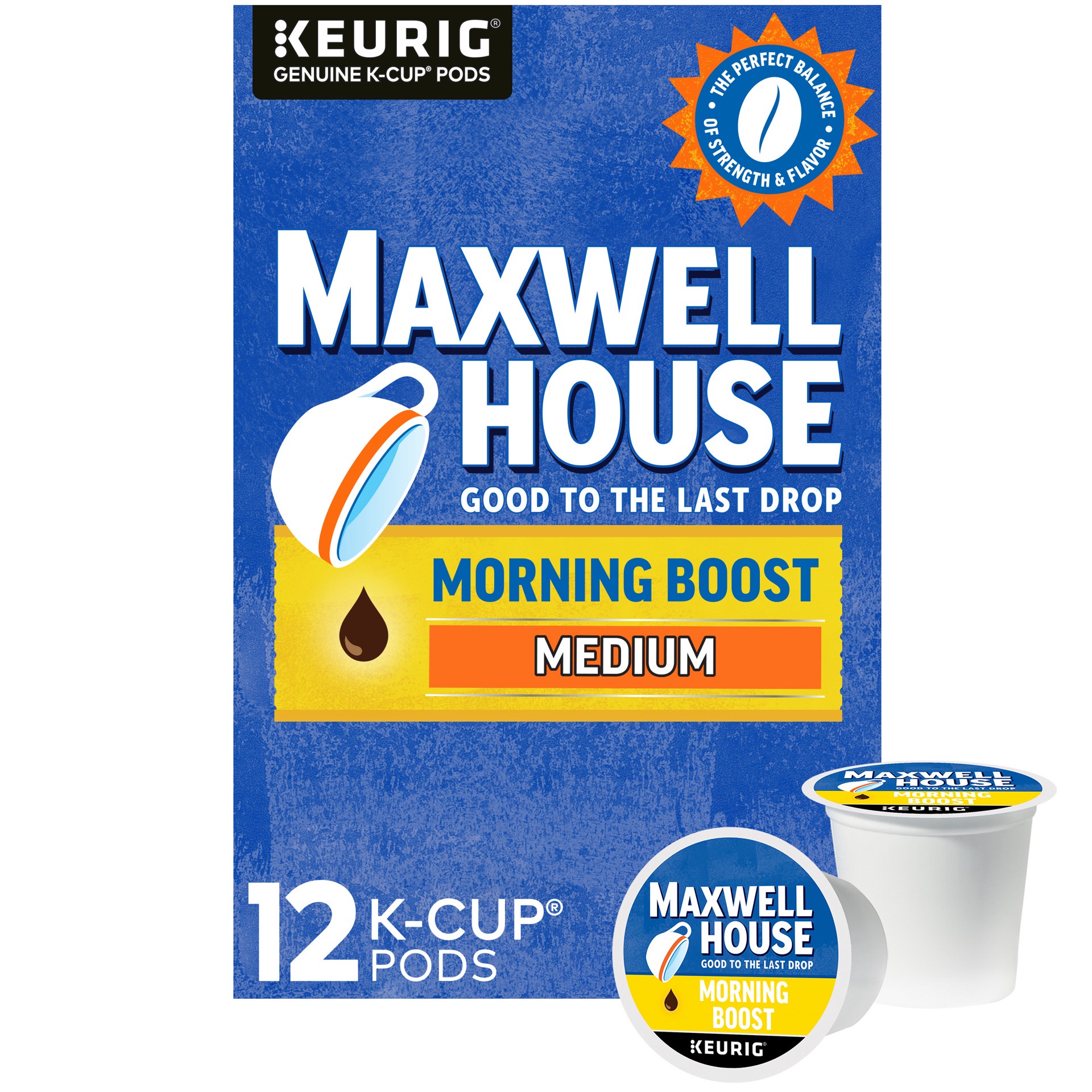 slide 1 of 4, Maxwell House Morning Boost Medium Roast K-Cup Coffee Pods with a Boost of Caffeine, 12 ct Box, 12 ct