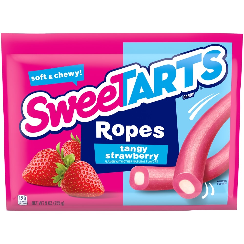 slide 1 of 1, SweeTARTS Soft & Chewy Tangy Strawberry Ropes Candy, 9 oz