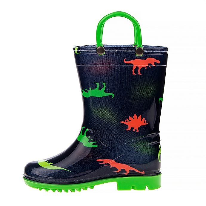 slide 2 of 4, Josmo Shoes Size 2-3 Dino Rain Boot - Navy/Green, Size 2-3