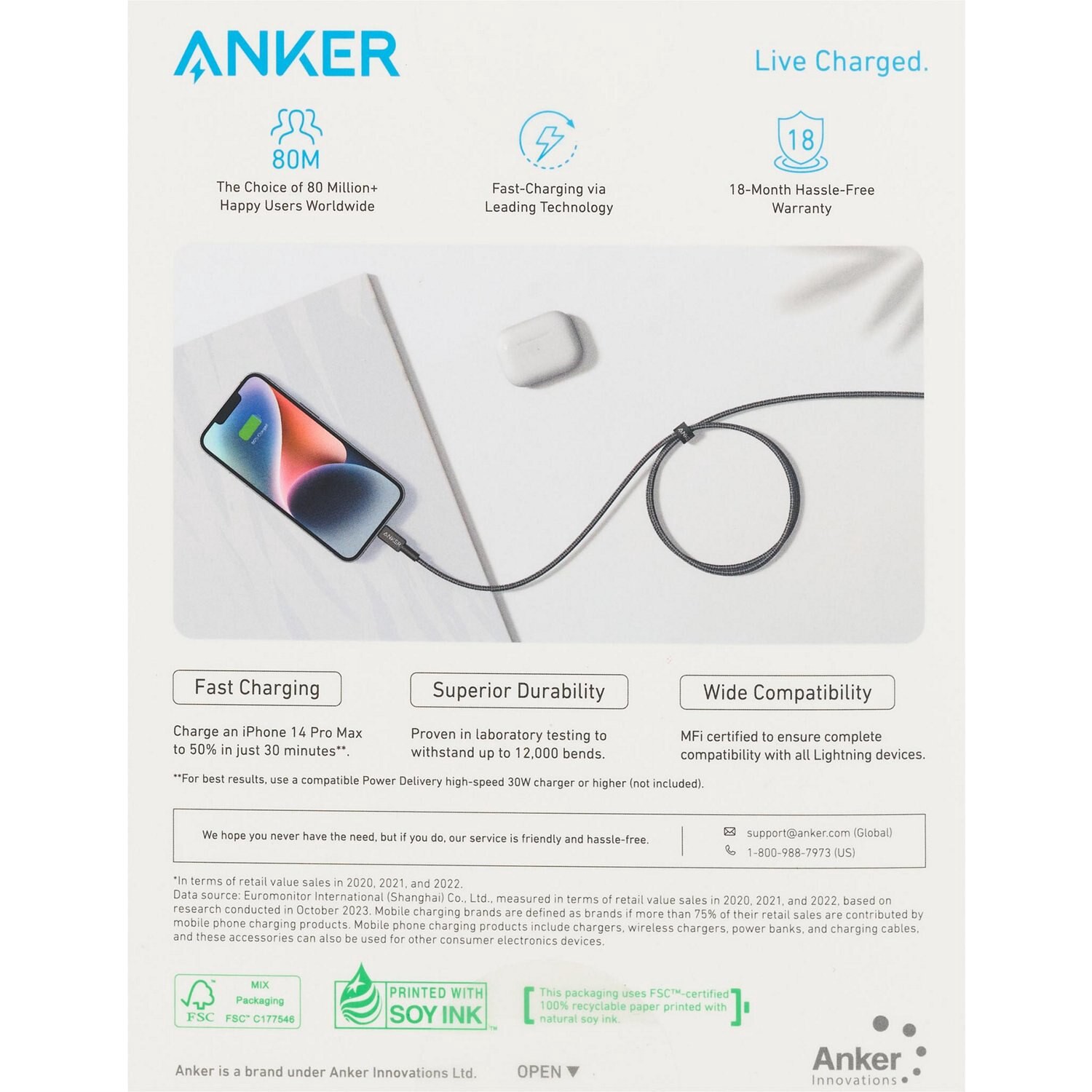 slide 5 of 6, CVS Anker 322 Usb-C To Lightning Cable (6ft Braided), 1 ct