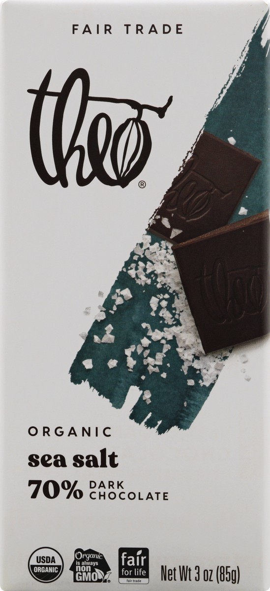 slide 5 of 12, Theo Organic 70% Sea Salt Dark Chocolate 3 oz, 3 oz