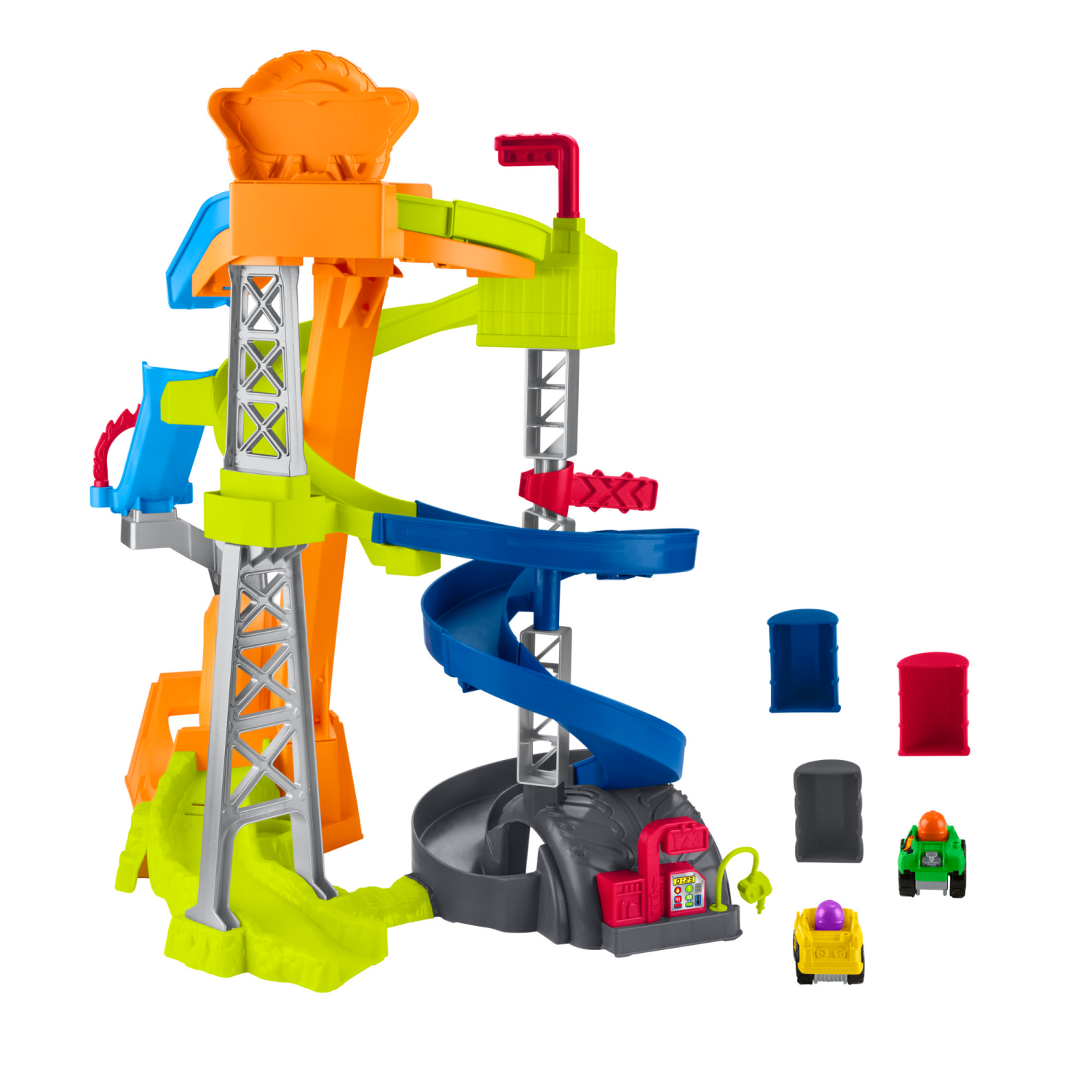 slide 4 of 6, Fisher-Price Little People Hot Wheels Spiral Stunt Speedway Toddler Race Track Playset 2 Toy Cars, 1 ct