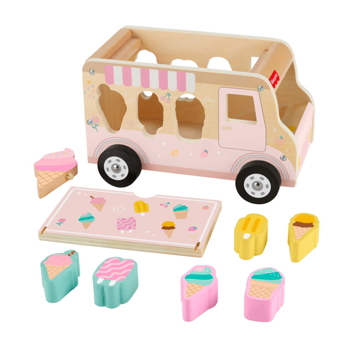 slide 2 of 4, Fisher-Price Fisher-Price Wooden Ice Cream Shape Sorter Set for Toddlers & Kids, 8 Wood Pieces, 1 ct