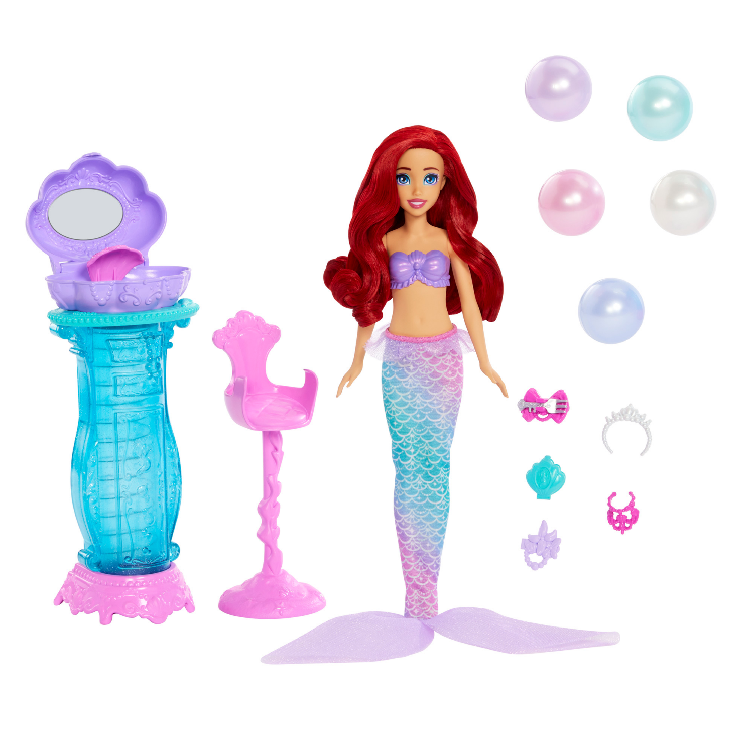 slide 4 of 7, Disney Princess Ariel Vanity Pop Mermaid 11.8" Fashion Doll and Vanity with 5 Pop-Up Surprises, 1 ct