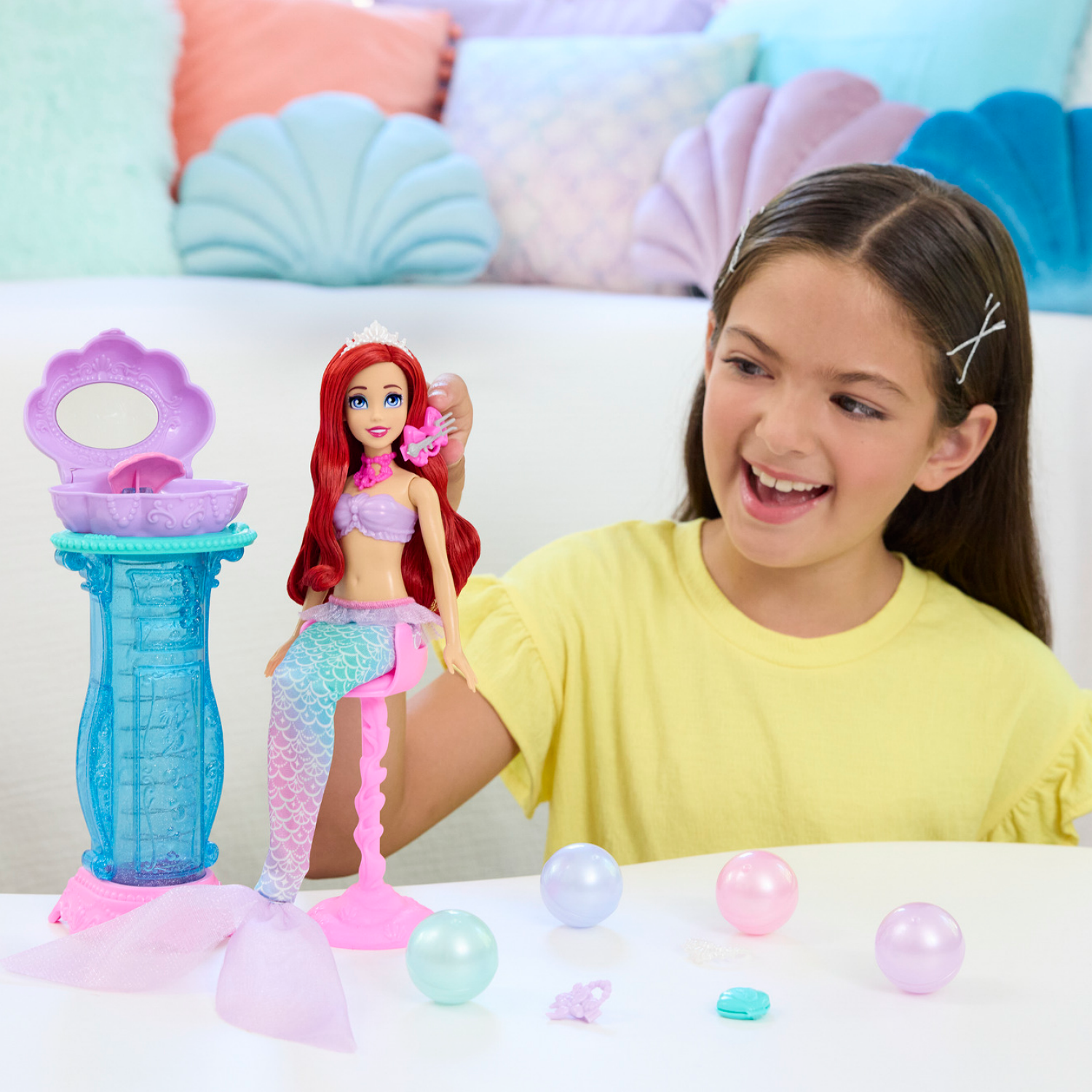 slide 6 of 7, Disney Princess Ariel Vanity Pop Mermaid 11.8" Fashion Doll and Vanity with 5 Pop-Up Surprises, 1 ct