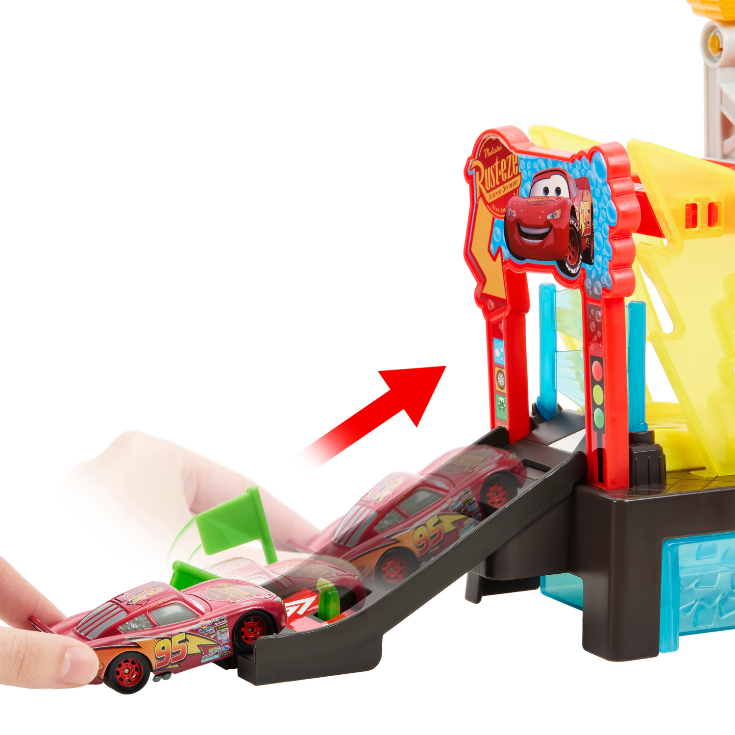 slide 4 of 8, Disney and Pixar Cars Color Changer Race Ready Car Wash Playset & Color Changing Lightning McQueen, 1 ct