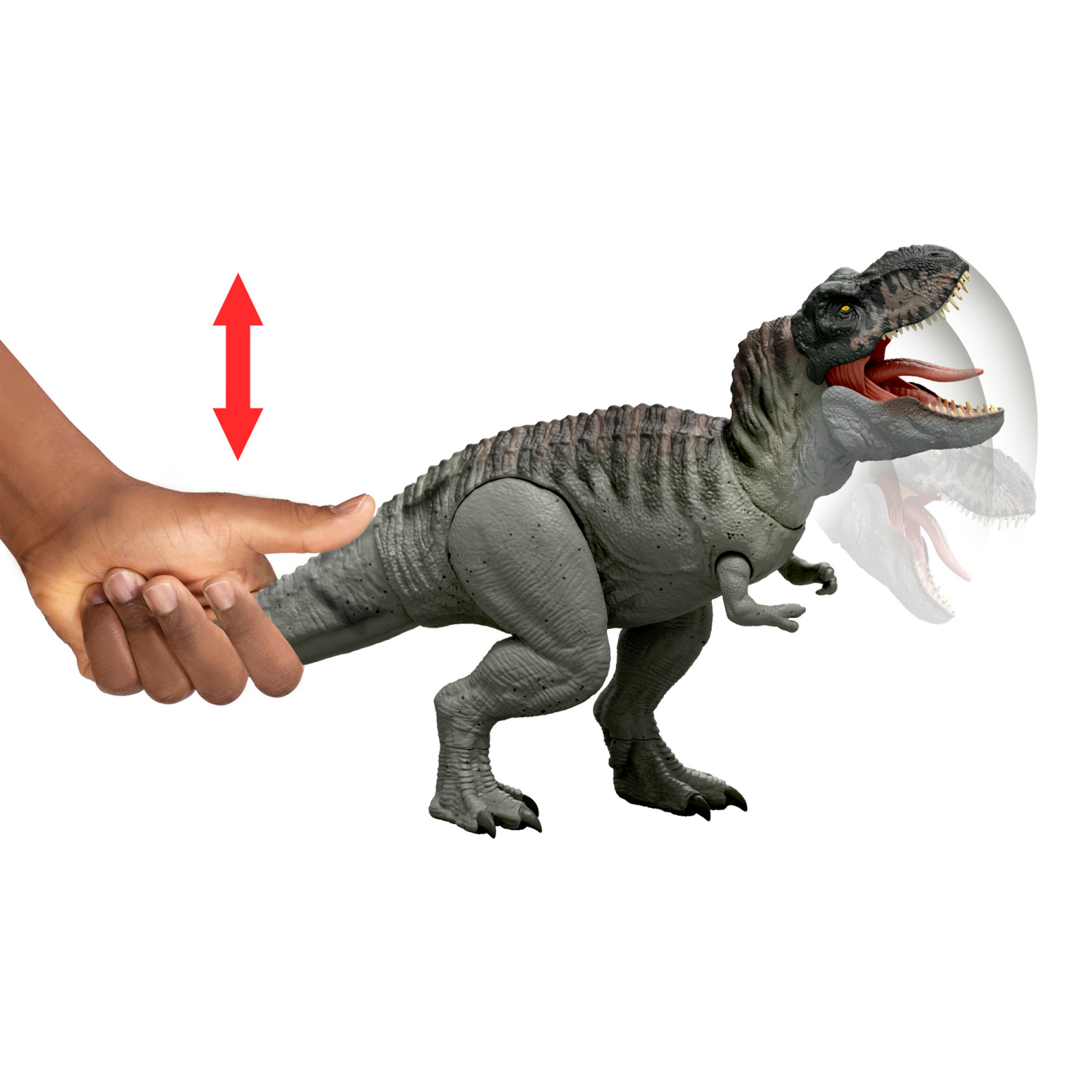 slide 3 of 5, Jurassic World Rebirth Power Devour Tyrannosaurus Rex Dinosaur Figure, Constant Chomp Lights & Sound, 1 ct