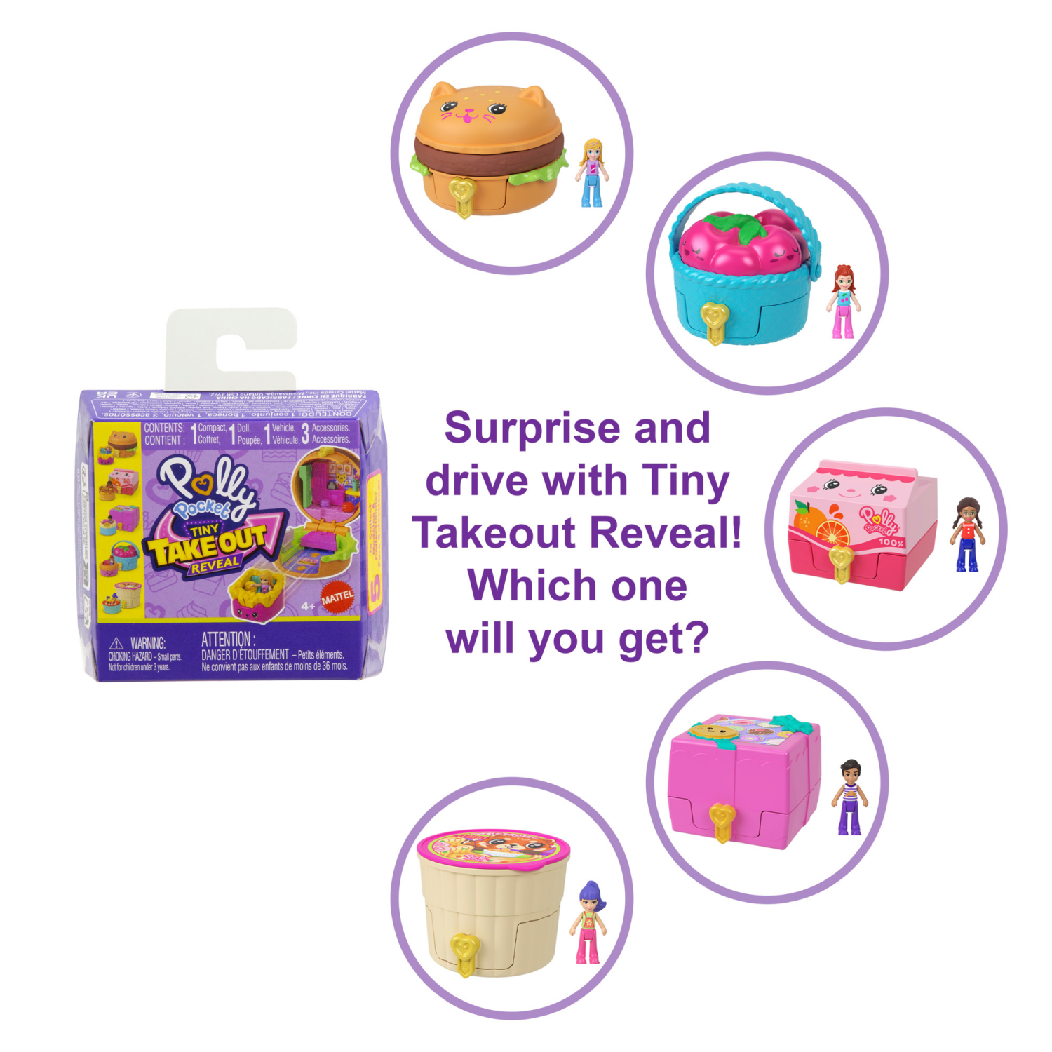 slide 2 of 8, POLLY POCKET TINY TAKE OUT REVEAL Assortment, 1 ct