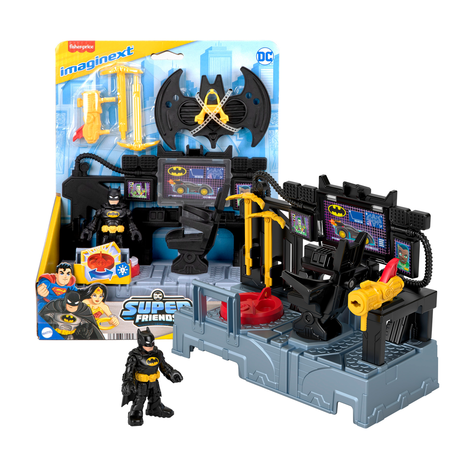 slide 2 of 4, Imaginext DC Comics Fisher-Price Super Friends Bat Command Center Playset with Lights & Batman Figure, 1 ct