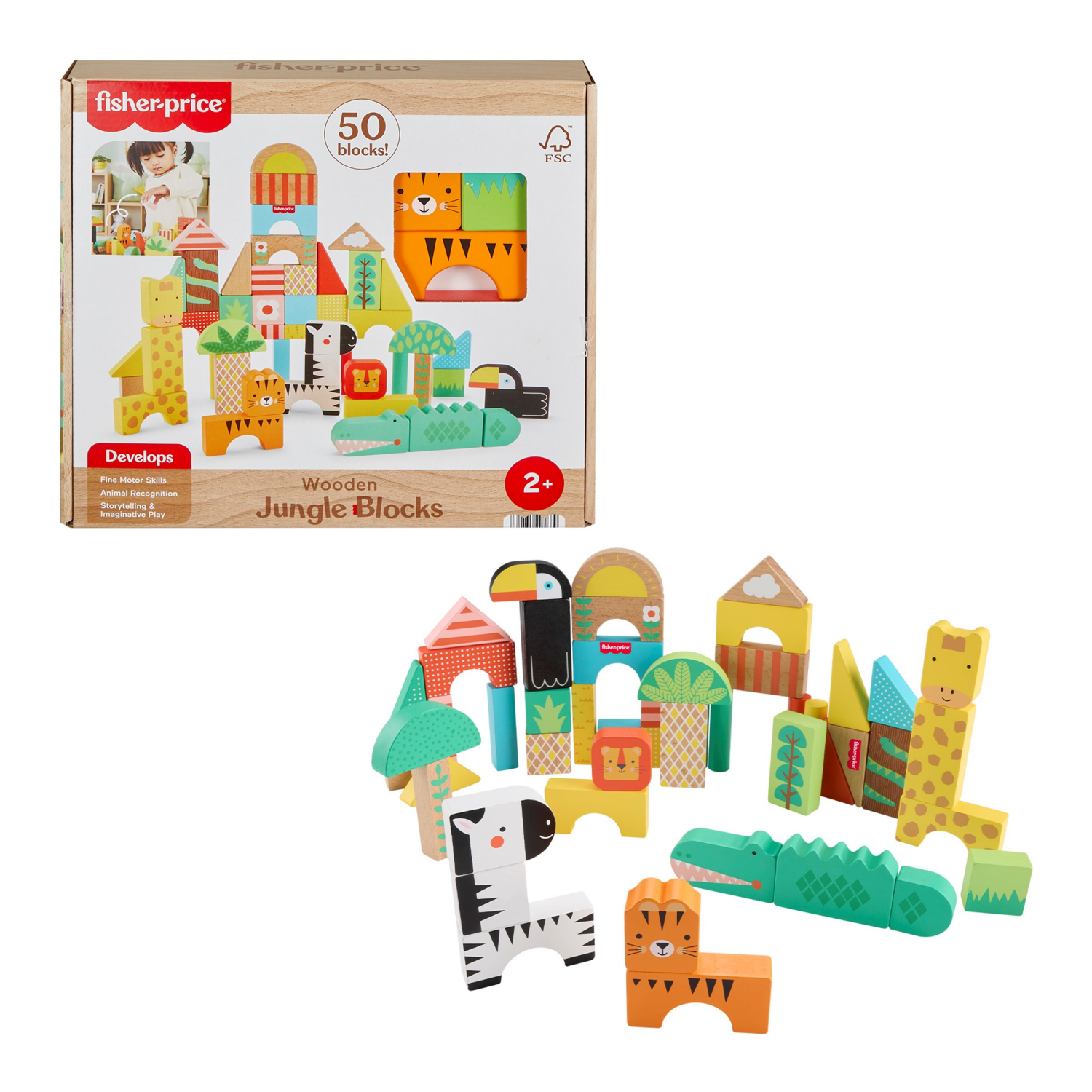 slide 2 of 7, Fisher-Price FP Wooden Jungle Blocks, 1 ct