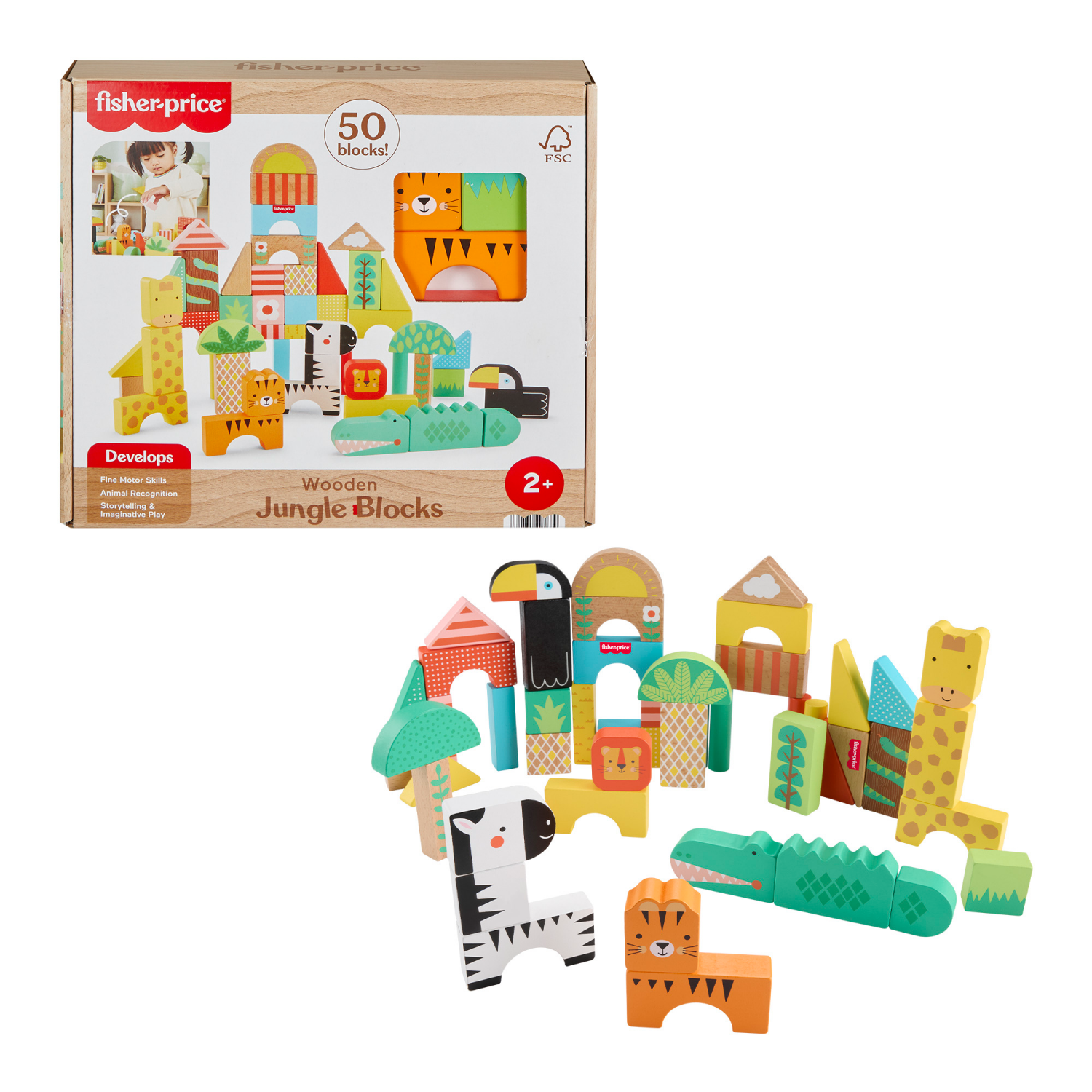 slide 6 of 7, Fisher-Price FP Wooden Jungle Blocks, 1 ct