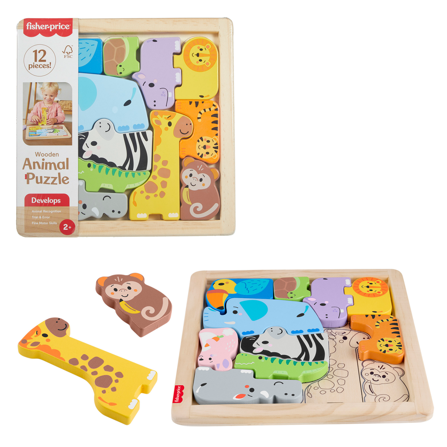 slide 3 of 4, Fisher-Price Wooden Animal Puzzle, 12 ct