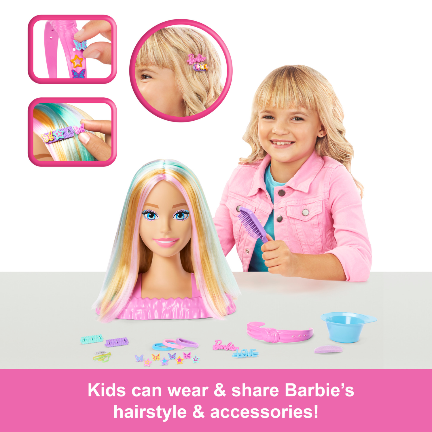 slide 5 of 7, Barbie Doll Styling Head, Blonde Hair with 20+ Styling Accessories, 1 ct