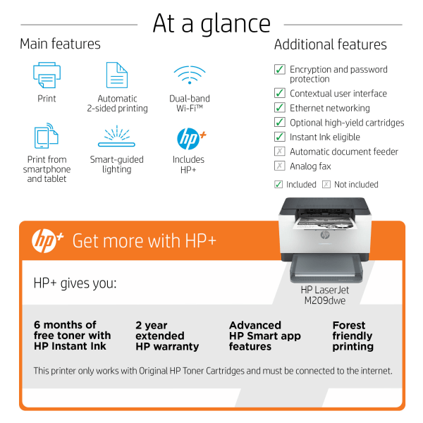 slide 4 of 10, HP Laserjet M209Dwe Wireless Black & White Printer With HP+ (6Gw62E), 1 ct