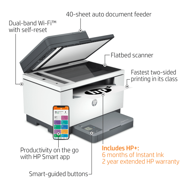 slide 2 of 10, HP Laserjet Mfp M234Sdwe Wireless Black & White All-In-One Printer With HP+ (6Gx01E), 1 ct