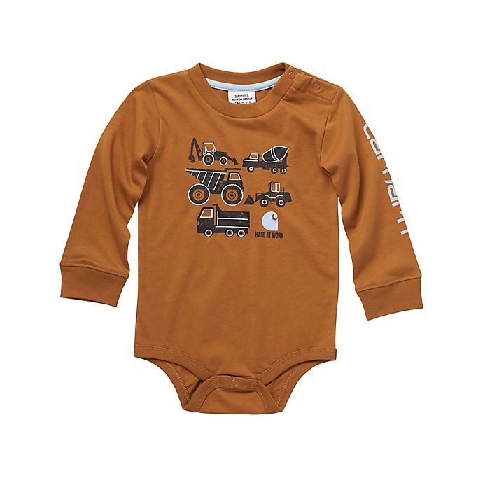 slide 1 of 1, Carhartt Size6M Long Sleeve Crewneck Construction Vehicle Graphic Bodysuit - Brown, 1 ct