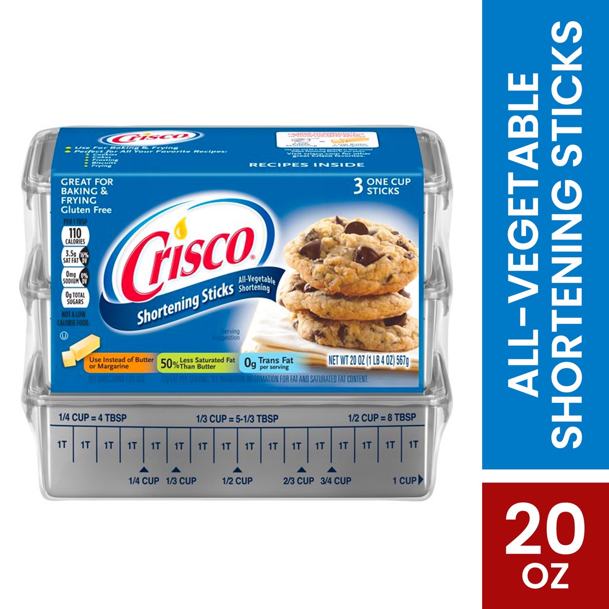 slide 3 of 13, Crisco All-Vegetable Shortening Sticks, 20 oz, 3 ct