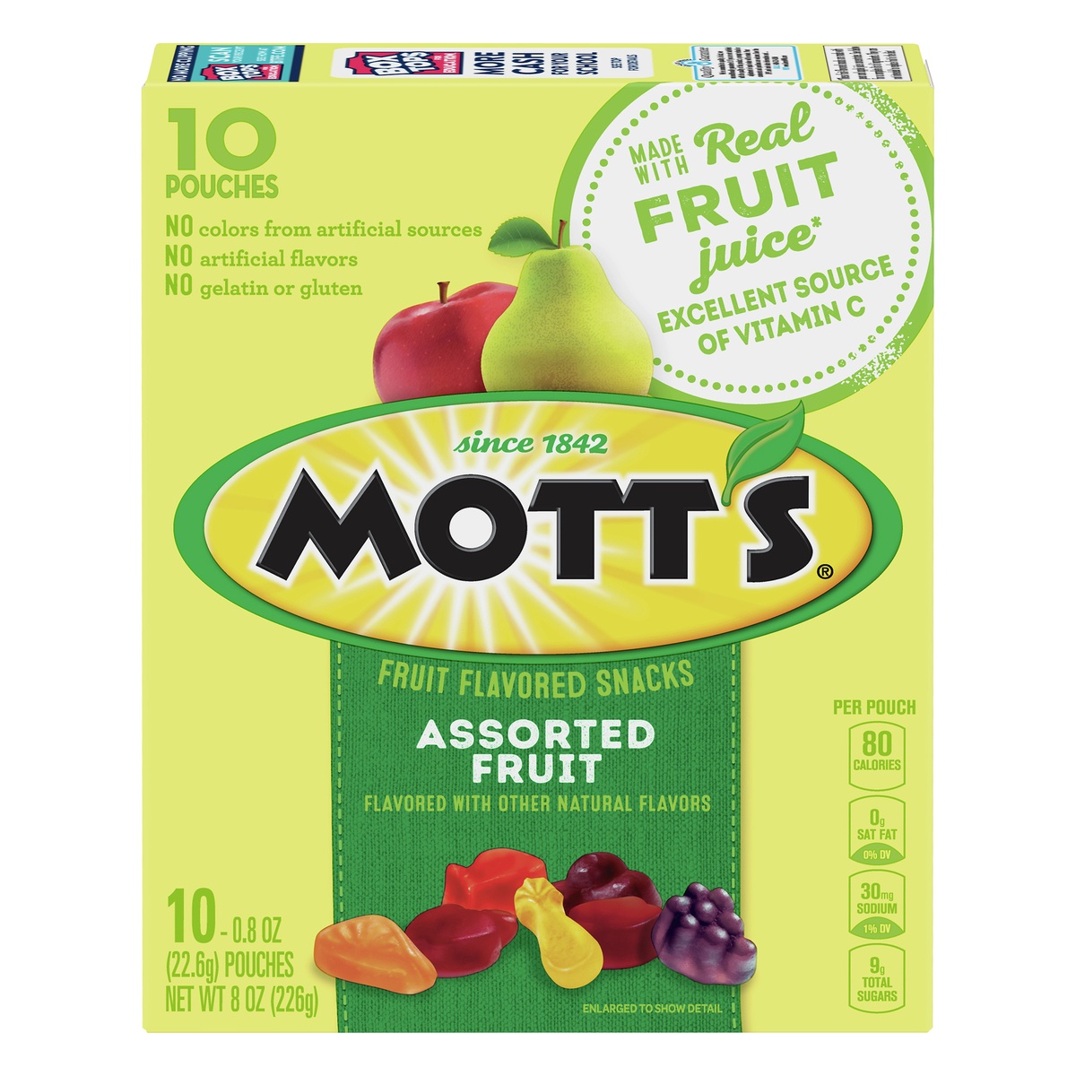 slide 1 of 1, Mott's 10 Pouches Assorted Fruit Fruit Flavored Snacks 10 ea, 10 ct