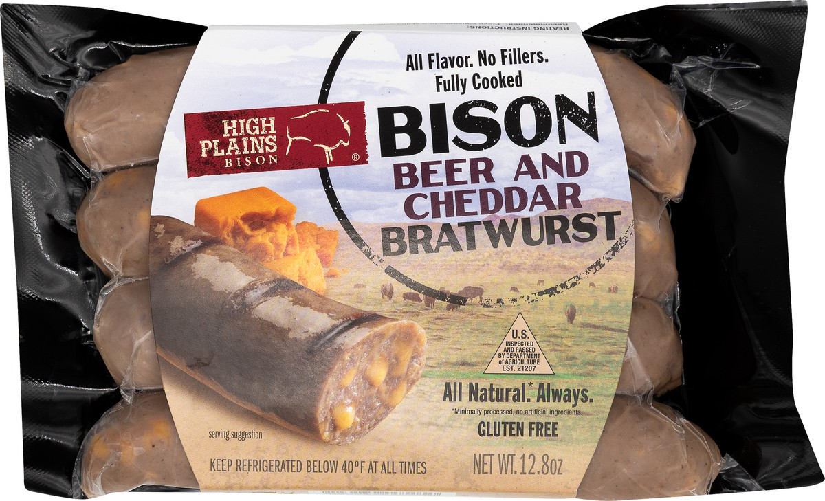 slide 9 of 9, High Plains Bison Beer and Cheddar Bison Bratwurst 12.8 oz, 12.8 oz