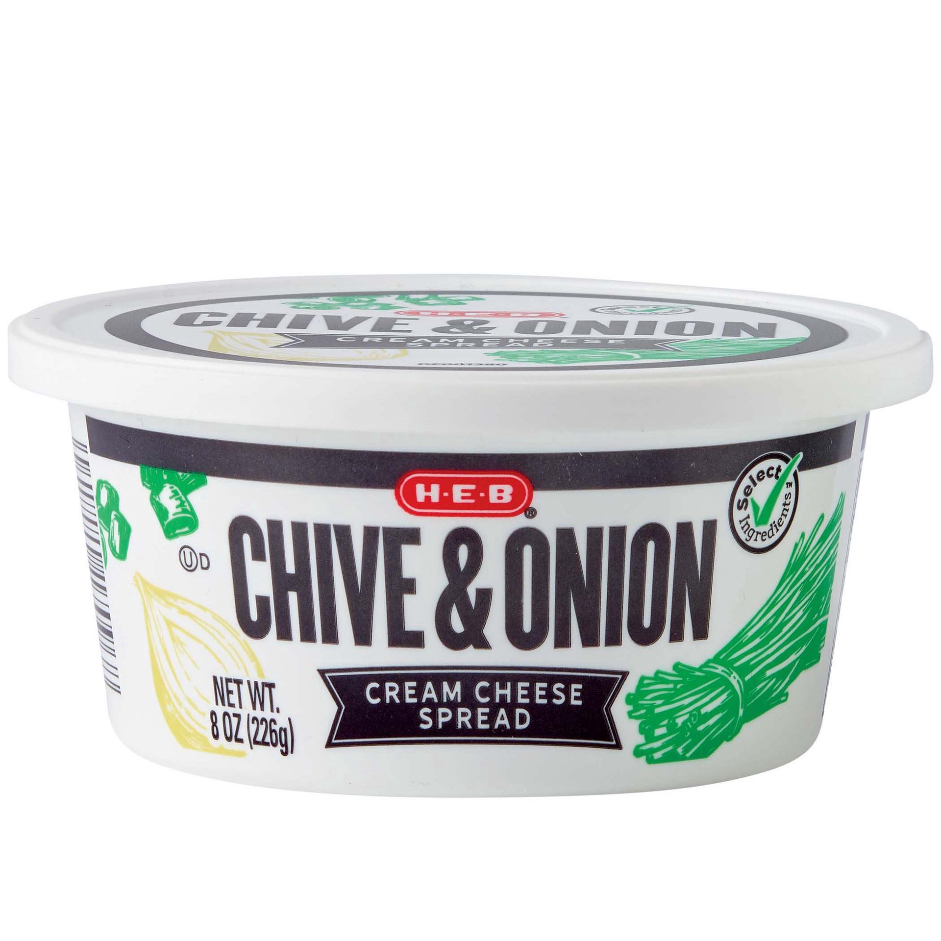 slide 1 of 1, H-E-B Chive & Onion Cream Cheese Spread, 8 oz