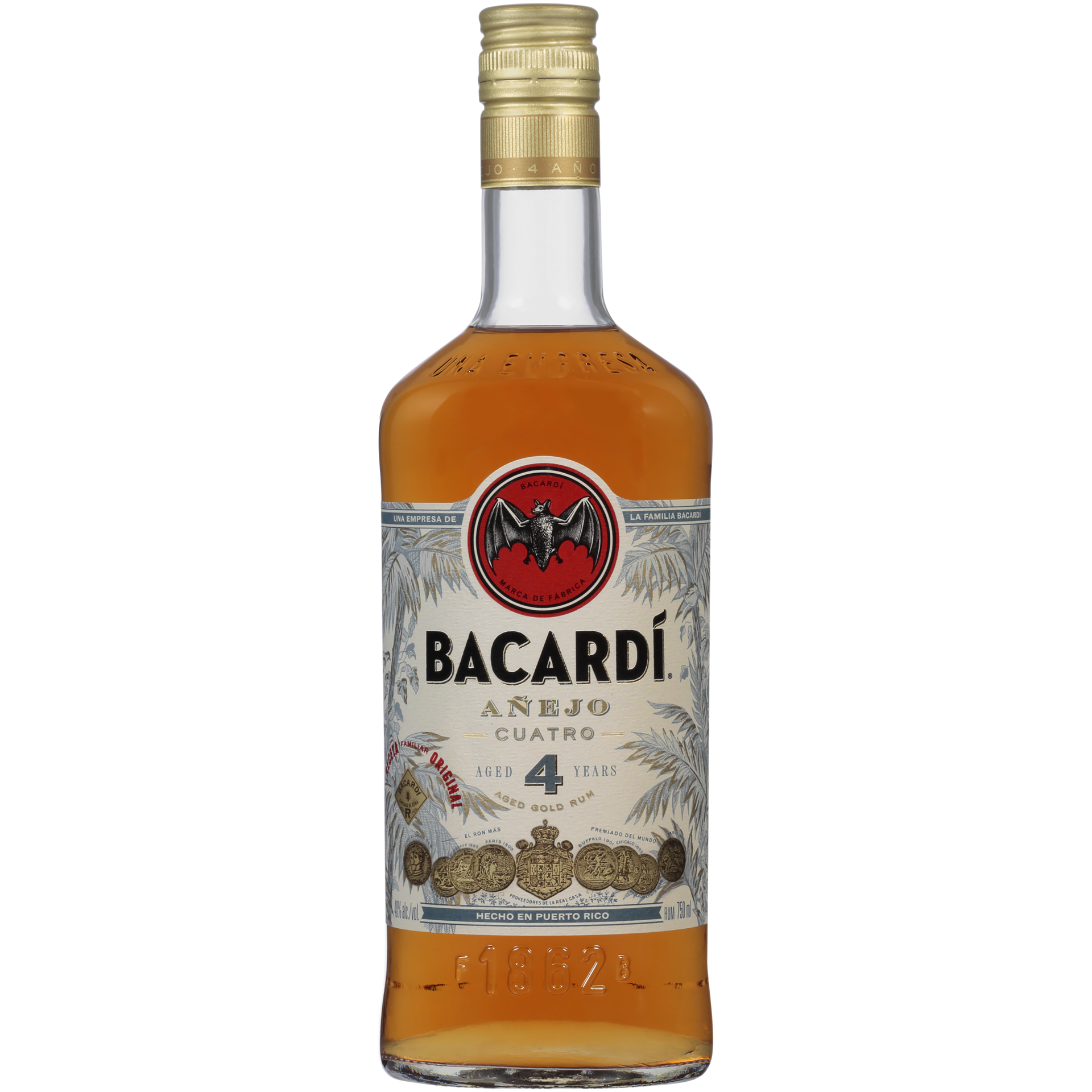 slide 1 of 7, Bacardí Bacardi Anejo Cuatro Aged Gold Rum, Gluten Free 40% 75Cl/750Ml, 750 ml