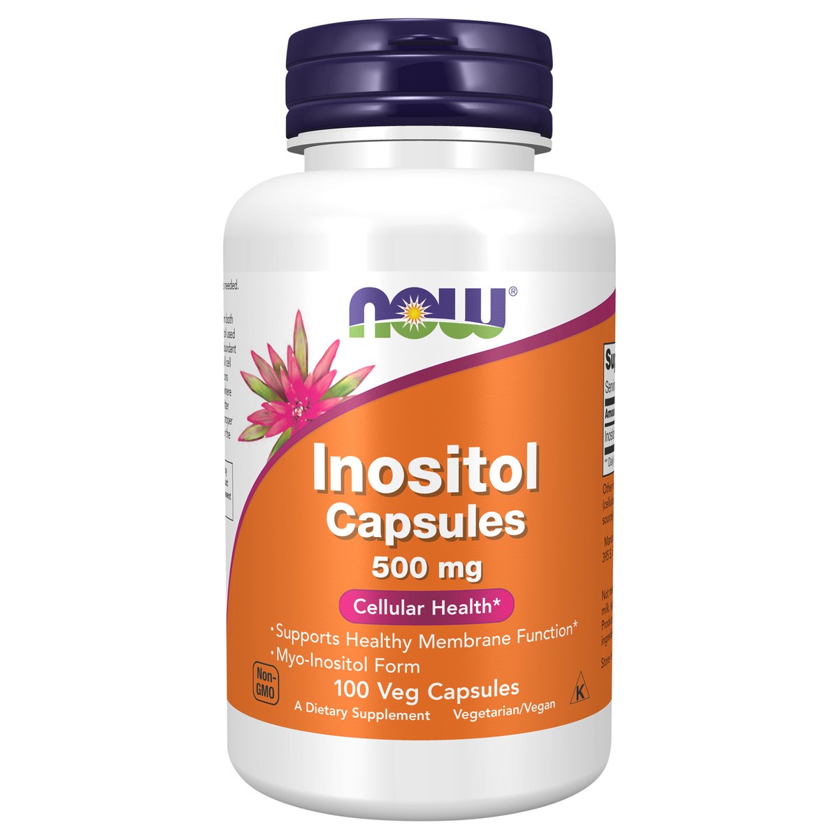 slide 1 of 2, NOW Supplements, Inositol 500 mg, Healthy Membrane Function*, Cellular Health*, 100 Veg Capsules, 100 ct