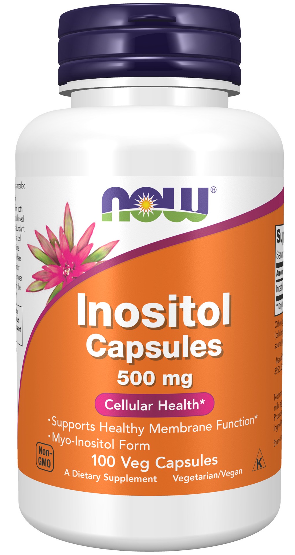 slide 1 of 2, NOW Inositol 500 mg - 100 Veg Capsules, 100 ct