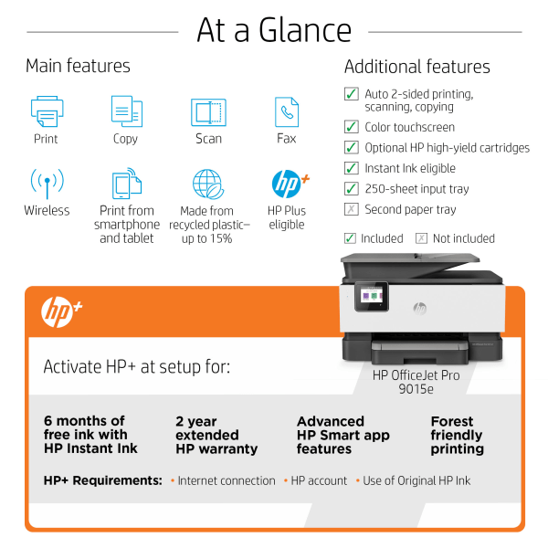 slide 9 of 10, HP Officejet Pro 9015E All-In-One Wireless Color Printer With HP+ (1G5L3A), 1 ct