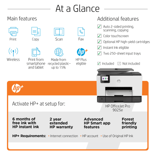 slide 5 of 10, HP Officejet Pro 9025E All-In-One Wireless Color Printer, With HP+ (1G5M0A), 1 ct