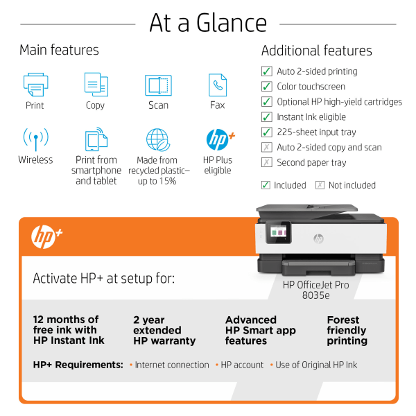 slide 8 of 10, HP Officejet Pro 8035E Wireless Inkjet All-In-One Color Printer With HP+, Basalt, 1L0H6A#B1H, 1 ct