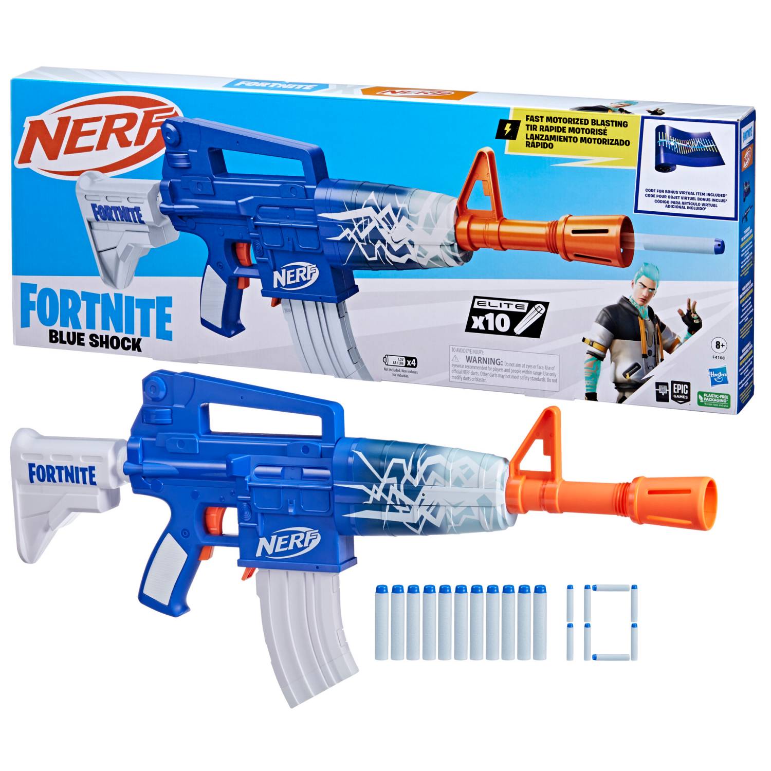 slide 1 of 4, NERF Fortnite Blue Shock Dart Blaster, 1 ct