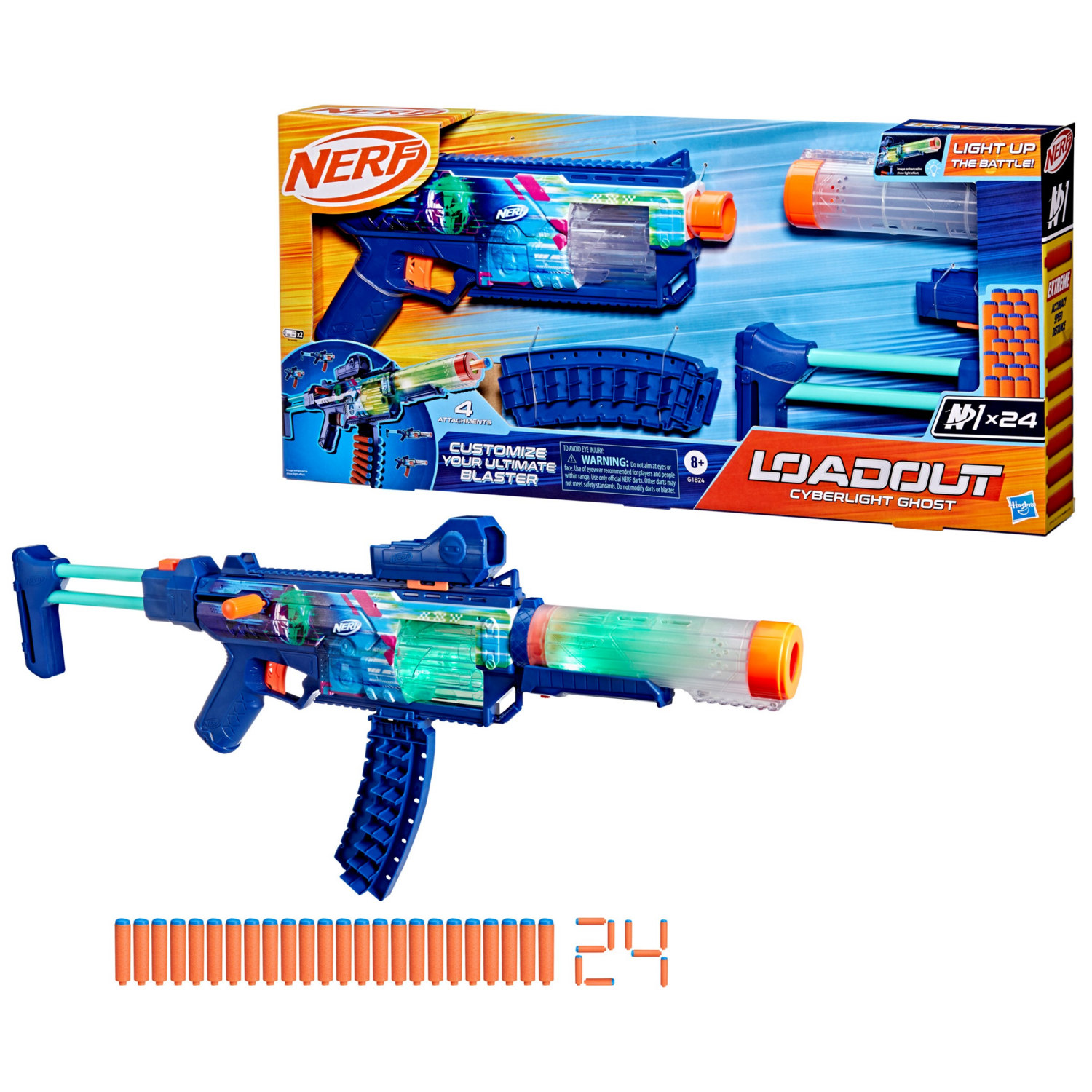 slide 1 of 6, Nerf Loadout Cyberlight Ghost Blaster and N1 Darts, 1 ct