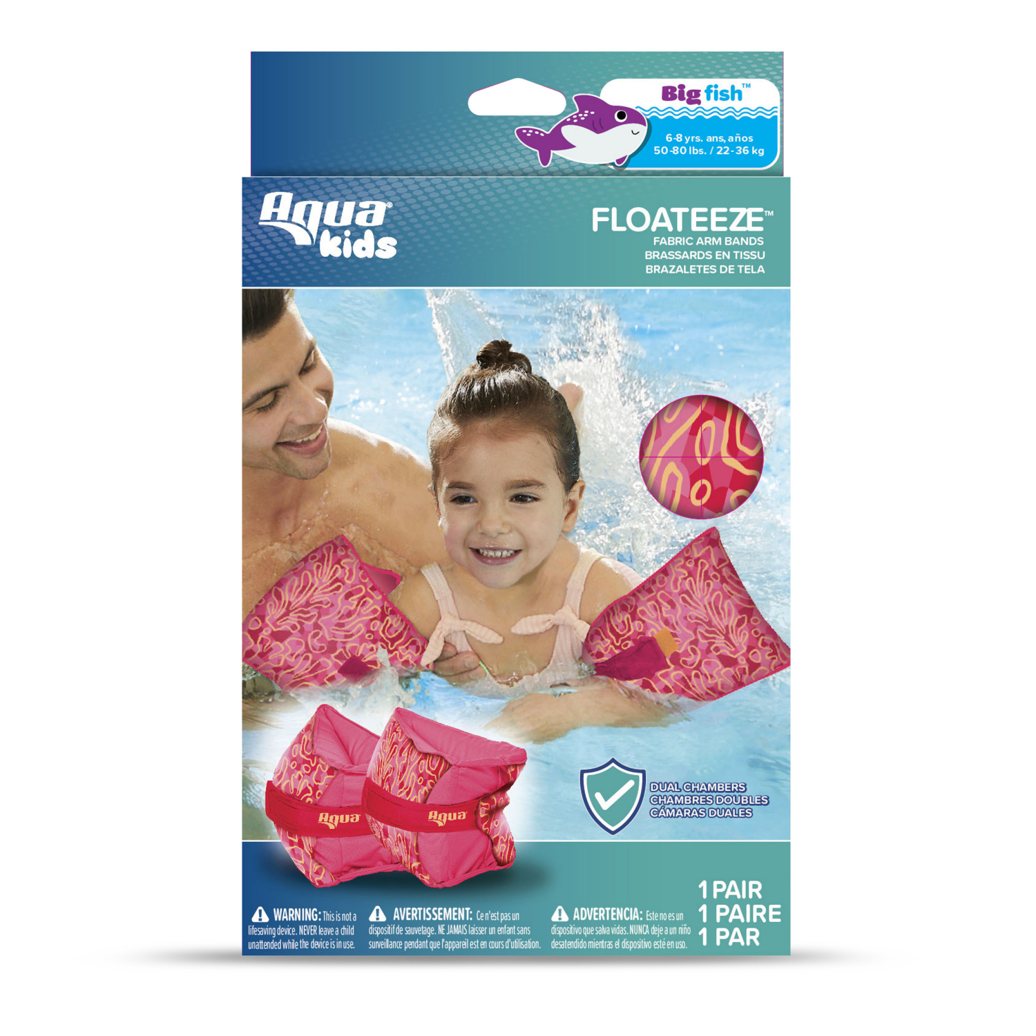 slide 3 of 8, AQUA LEISURE Aqua Fabric Arm Floats Assortment Pink, 1 ct