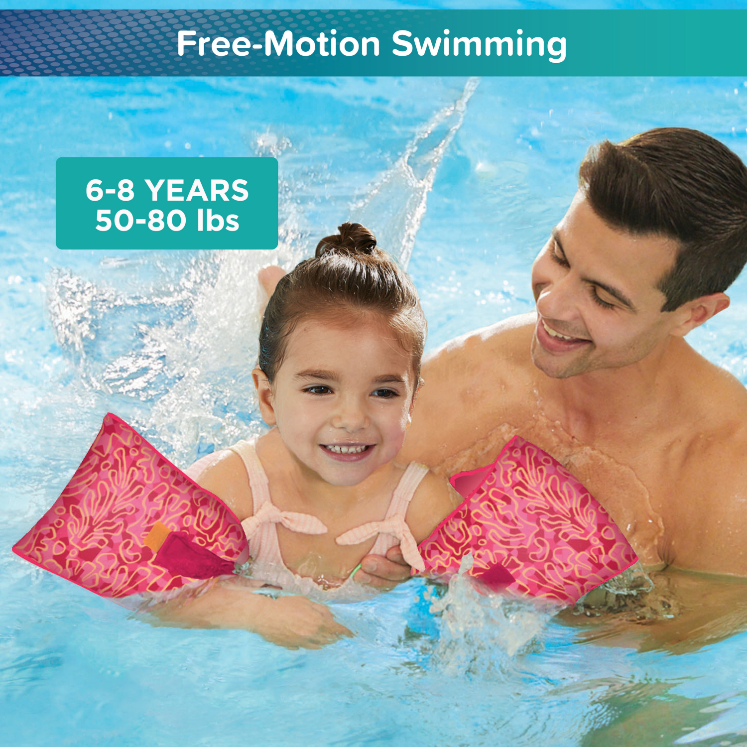 slide 4 of 8, AQUA LEISURE Aqua Fabric Arm Floats Assortment Pink, 1 ct