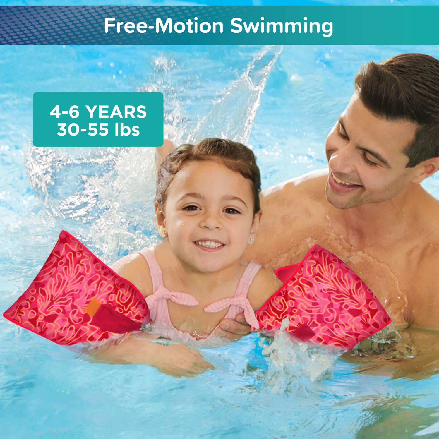 slide 2 of 8, AQUA LEISURE Aqua Fabric Arm Floats Assortment Pink, 1 ct