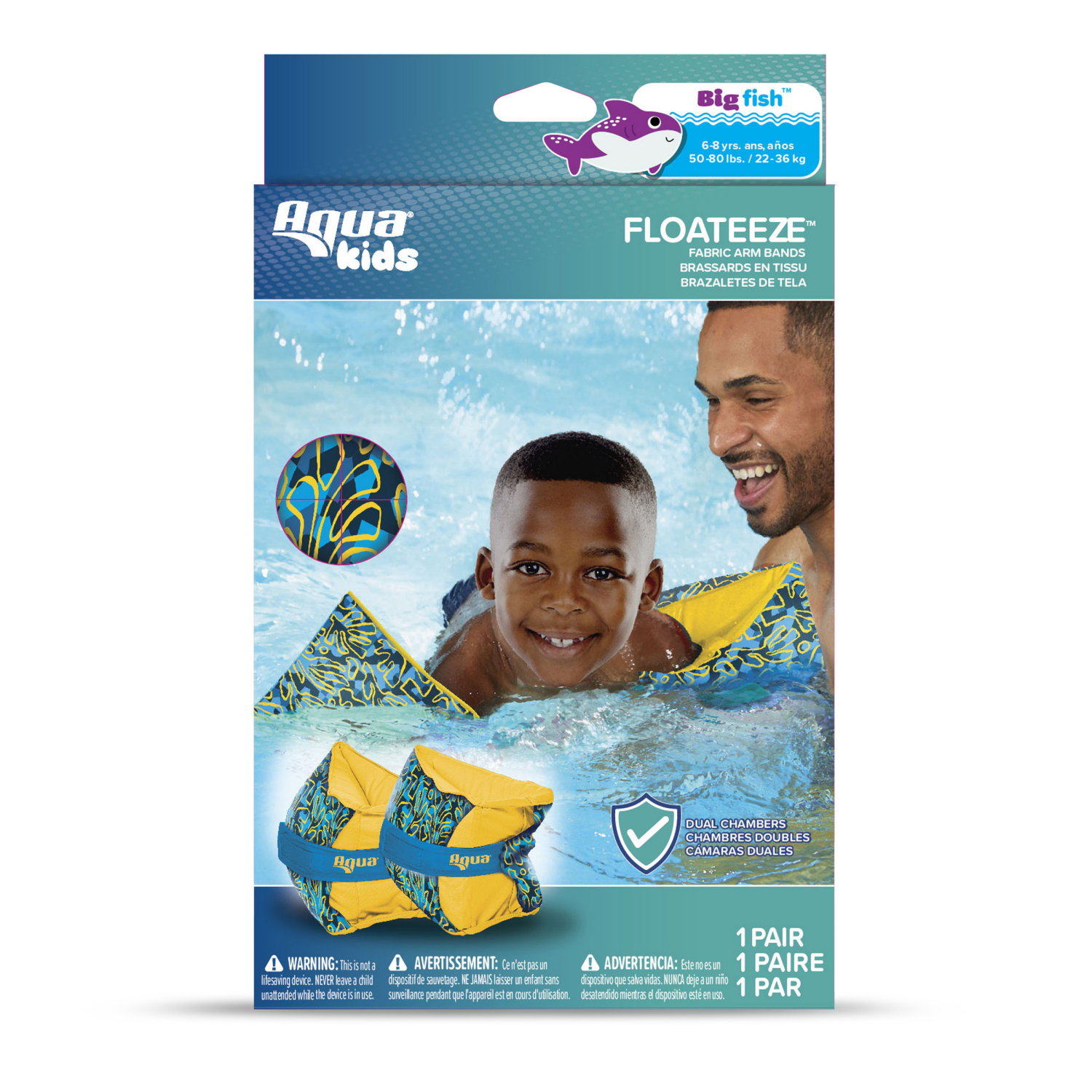 slide 5 of 6, AQUA LEISURE Aqua Fabric Arm Floats Blue Assorted, 1 ct