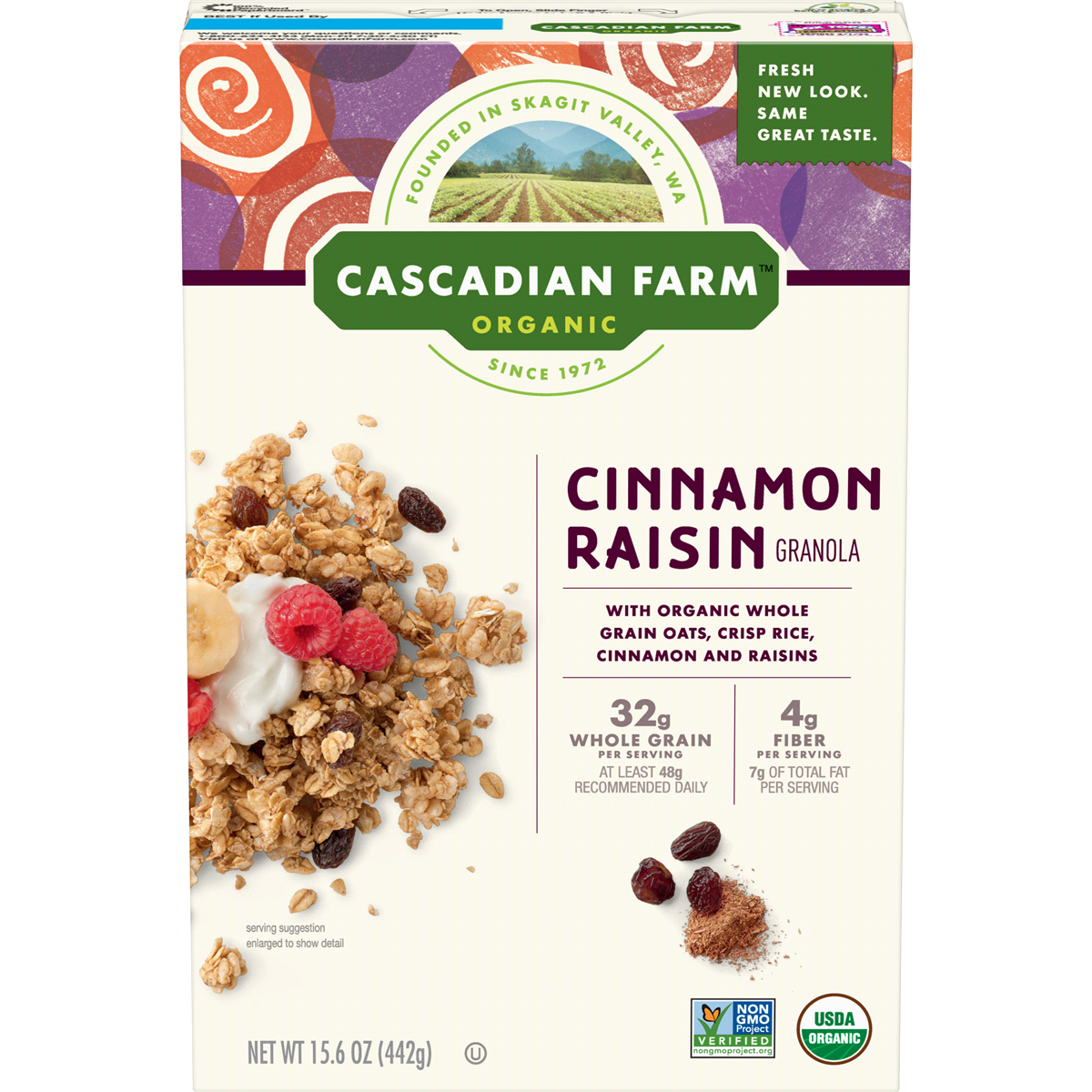 slide 1 of 1, Cascadian Farm Organic Granola, Cinnamon Raisin Cereal, 15.6 oz