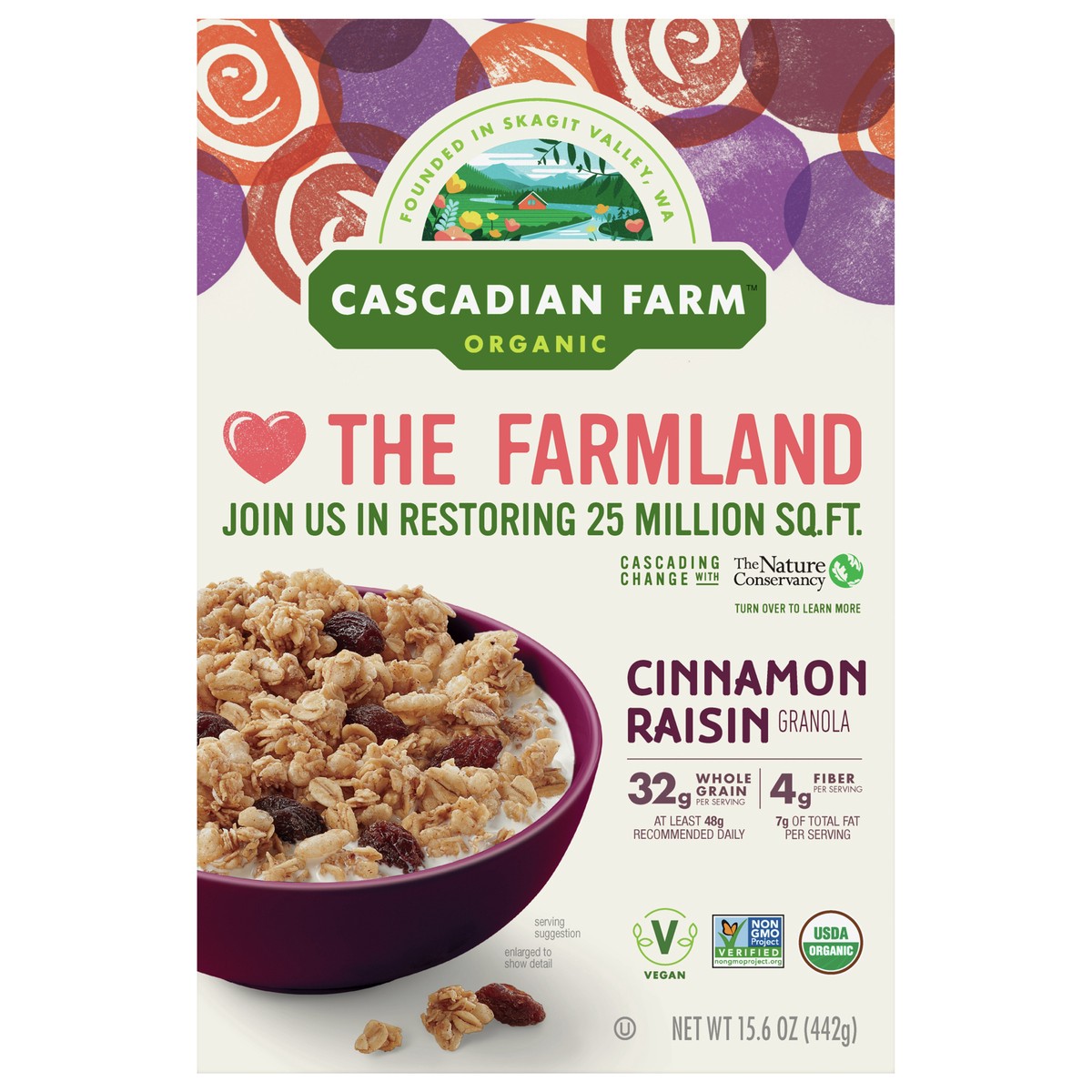 slide 1 of 9, Cascadian Farm Organic Granola, Cinnamon Raisin, 15.6 oz., 15.6 oz